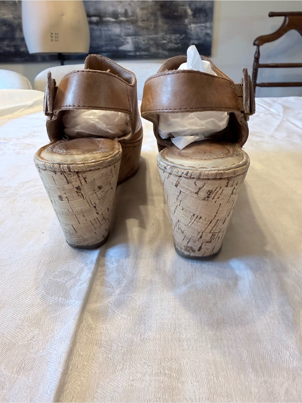 Vintage Born Orbit Leather Wedge Sandals Open Toe Slingback Cork Tan Womens 8 - Picture 5 of 8